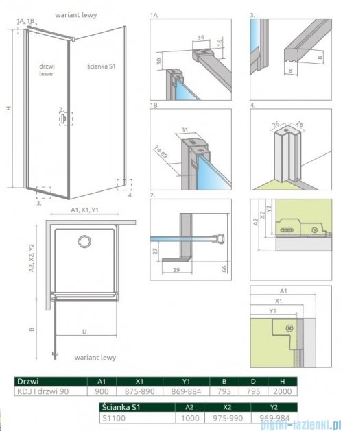 Radaway Nes 8 Black Kdj I kabina 90x100cm lewa czarny mat/szkło przejrzyste 10072090-54-01L/10089100-01-01