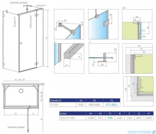 Radaway Essenza Pro Black Kdj+S kabina 90x100x90cm prawa czarny mat/szkło przejrzyste 10097310-54-01R/10098090-01-01/10098090-01-01