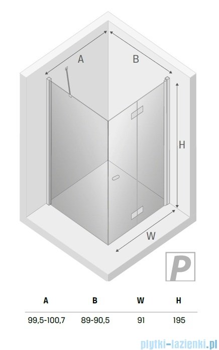 New Trendy New Soleo Light Gold 100x90x195 cm kabina prawa drzwi składane pojedyncze wspornik skośny złoty jasny połysk/szkło przejrzyste  K-1939