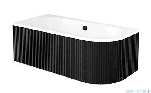 Besco Avita 160x75cm wanna asymetryczna lewa + obudowa CZARNA RYFLOWANA / ryfle matt black + syfon CZARNY #WAA-160-NL/OAV-160-NSCR/19977