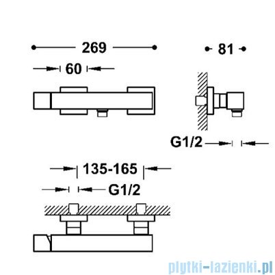 Tres CUADRO bateria jednouchwytowa ścienna prysznicowa złota 00716703OR