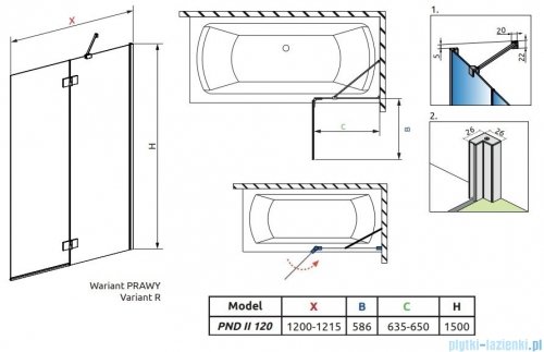 Radaway Essenza Black Pnd II parawan nawannowy 120cm prawy szkło przejrzyste 110002120-54-01R
