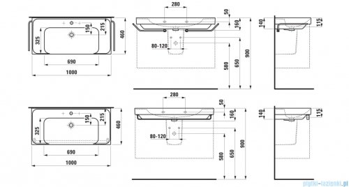 Laufen Meda umywalka ścienna 100x46cm biały mat H8161197571041