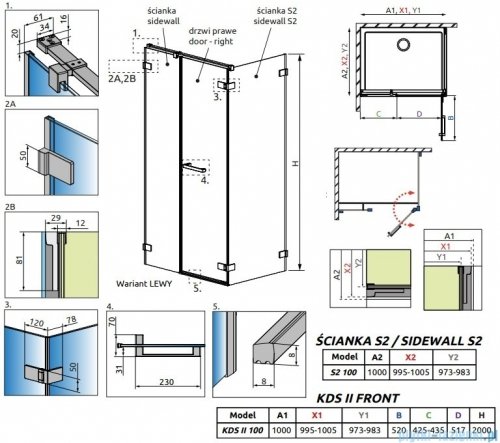 Radaway Arta Kds II kabina 100x100cm lewa szkło przejrzyste 386521-03-01R+1386103-03-01+386112-03-01