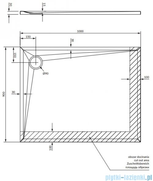 Omnires Stone brodzik prysznicowy prostokątny 90x100x3 cm biały mat STONE90/100BM