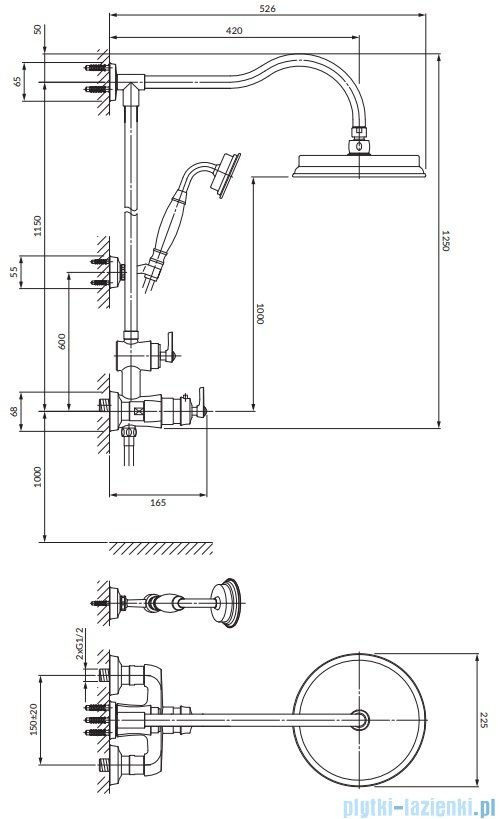 Omnires Armance system prysznicowy natynkowy termostatyczny mosiądz szczotkowany AM5244/6BSB