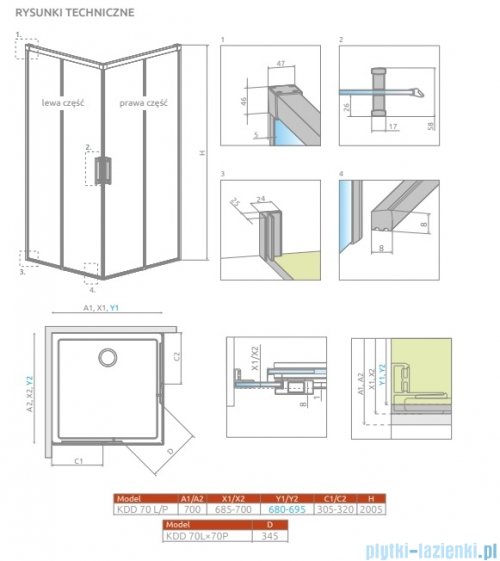 Radaway Idea Kdd Brushed GunMetal kabina 70x70cm szczotkowany grafit 387065-92-01L/387065-92-01R