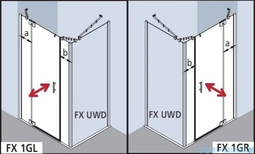 Kermi Filia Xp Drzwi wahadłowe 1-skrzydłowe z polami stałymi, prawe, przezroczyste KermiClean/srebrne 160x200cm FX1GR16020VPK