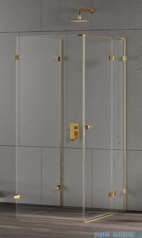 New Trendy Eventa Gold Shine kabina prysznicowa przyścienna z drzwiami bocznymi 80x80x200 cm przejrzyste prawa Złoty połysk EXK-4817