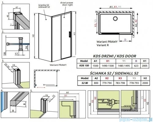 Radaway Idea Kds kabina prysznicowa 150x80 prawa przejrzyste 10115150-01-01R/10117080-01-01