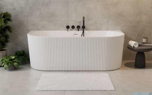 Besco Leya 150x75cm wanna wolnostojąca przyścienna ryflowana akrylowa + syfon klik-klak chrom #WAS-150-L