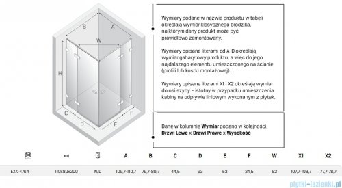 New Trendy Eventa Gold Shine kabina prysznicowa prostokątna 110x80x200 cm przejrzyste Złoty połysk EXK-4764