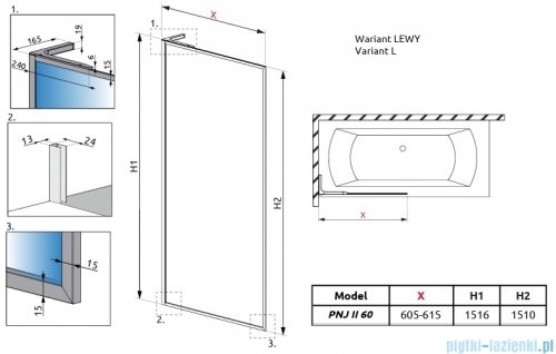 Radaway Modo F SL Brushed GunMetal PNJ II parawan nawannowy 60cm lewy szczotkowany grafit/przejrzyste 10406060-92-01L