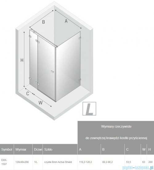 New Trendy Avexa kabina prostokątna 120x90x200 cm przejrzyste lewa EXK-1507
