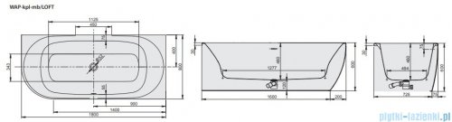 Sanplast Loft Line wanna asymetryczna Prawa WAL(P)/LOFT 180x80 cm z napełnianiem przez przelew biała 632-500-1250-01-000