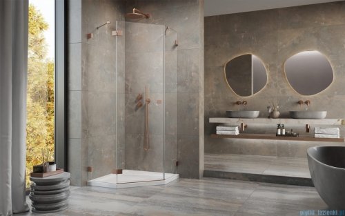 Radaway Essenza Pro Brushed Copper Ptj kabina pięciokątna 90x90 lewa szczotkowana miedź 10100000-93-01L/10100200-01-01