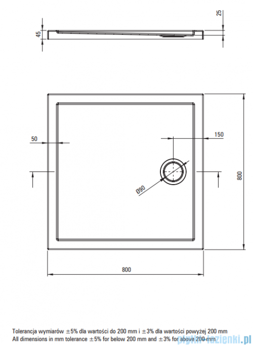 Deante Prizma Brodzik akrylowy kwadratowy 80x80 cm biały KTJ_082B