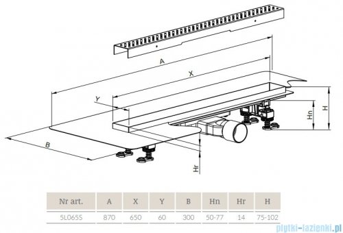 Radaway Slim Steel odpływ liniowy 65x6cm 5L065S/5R065SS