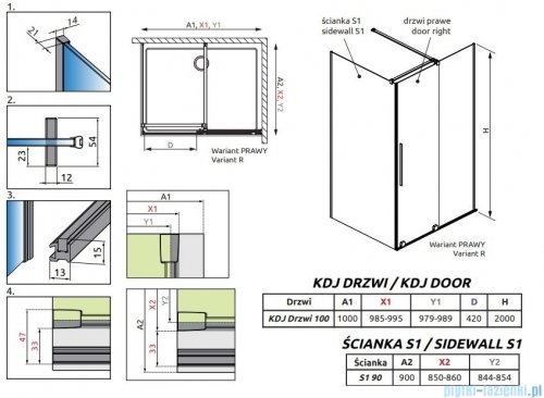 Radaway Furo Kdj Brushed GunMetal kabina 100x90cm prawa szczotkowany grafit 10104522-92-01R/10110480-01-01/10113090-01-01