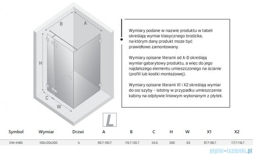New Trendy Eventa kabina prysznicowa prostokątna 100x120x200 cm lewa przejrzyste EXK-4485