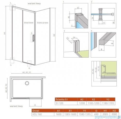 Radaway Idea Black Kdj kabina 160x120cm lewa czarny mat/szkło przejrzyste 387046-54-01L/387054-54-01R