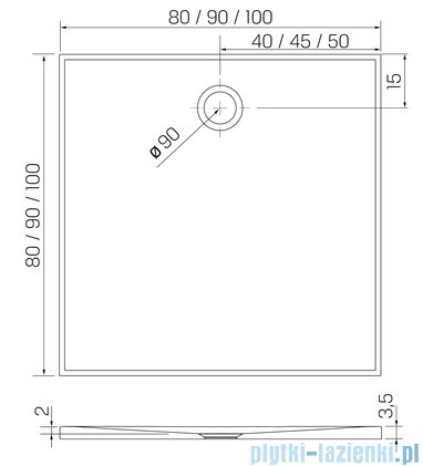 New Trendy Nex brodzik konglomeratowy kwadratowy 90x90x3.5 biały B-0454