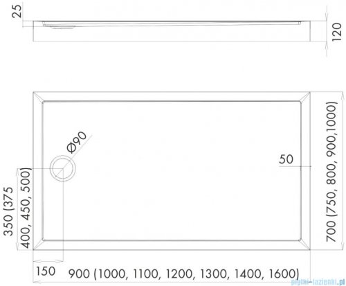 Schedpol Schedline Cameron brodzik prostokątny 70x160x12cm 3ST.C2P-70160