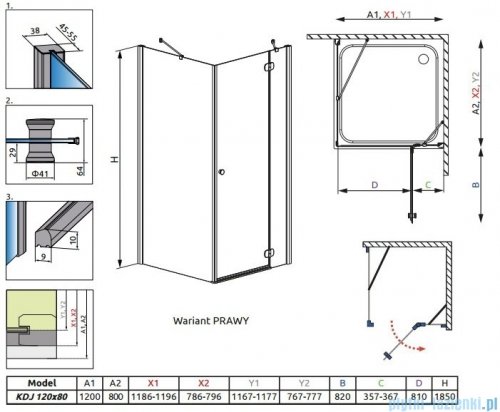 Radaway Torrenta Kdj kabina 120x80 prawa szkło przejrzyste + Brodzik Doros D + syfon 32232-01-01NR