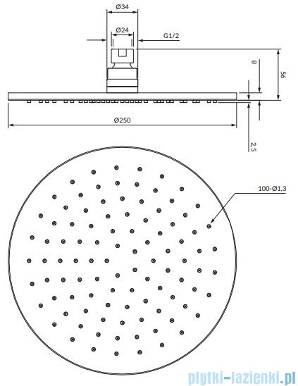 Omnires Slimline deszczownica mosiężna ø 25cm złoto szczotkowane WG125CGLB