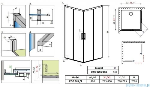 Radaway Idea White Kdd kabina 80x80cm szkło przejrzyste 387061-04-01L/387061-04-01R