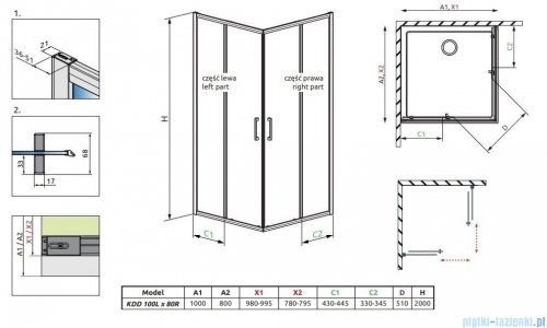 Radaway Premium Pro Kdd  kabina 100x80cm szkło przejrzyste 1017100-01-01L/1017080-01-01R