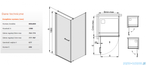 Sanplast kabina narożna kwadratowa KNDJ/PRIII-80 80x80x198 cm przezroczyste 600-073-0020-38-401