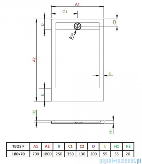 Radaway Teos F brodzik 180x70cm biały HTF18070-04