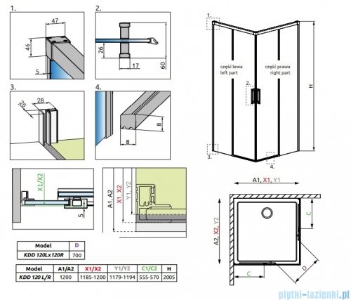 Radaway Idea 8 Kdd kabina 120x120cm szkło przejrzyste 10370120-01-01L/10370120-01-01R