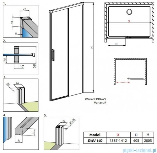 Radaway Idea Black Dwj drzwi wnękowe 140cm prawe czarny mat/szkło przejrzyste 387018-54-01R