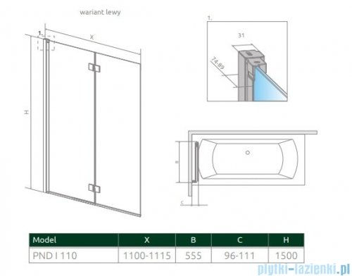 Radaway Nes 8 Pnd I parawan nawannowy 110cm lewy przejrzyste 10060110-01-01L
