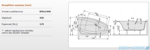 Sanplast Free Line Wanna asymetryczna prawa+stelaż WAP/FREE 140x85+ST26, 610-040-0550-01-000