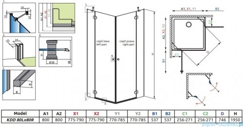 Radaway Torrenta KDD kabina prysznicowa 80x80 przejrzyste 132262-01-01