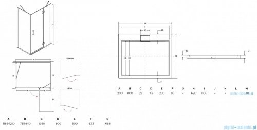 Besco Viva kabina prostokątna prawa z brodzikiem i syfonem 120x80cm przejrzyste VPP-128-195C/BAX-120-80-P
