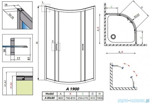 Radaway Premium Plus A Kabina półokrągła 80x80 brązowe 30413-01-08N