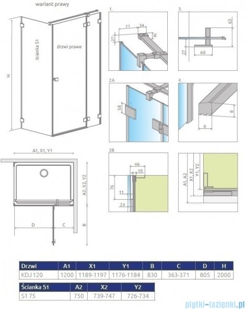 Radaway Essenza Pro White Kdj kabina 120x75cm prawa szkło przejrzyste 10097120-04-01R/10098075-01-01