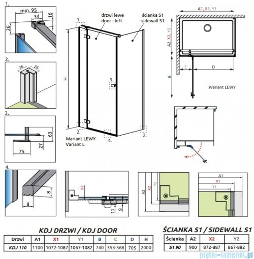 Radaway Fuenta Kdj kabina 110x90cm lewa chrom połysk szkło przejrzyste 1384041-01-01L/1384050-01-01