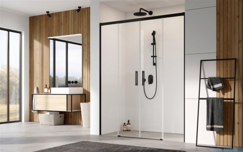 Radaway Idea Black 8 Dwd drzwi wnękowe 160cm czarny mat/szkło przejrzyste 10380435-54-01/10390368-01-01