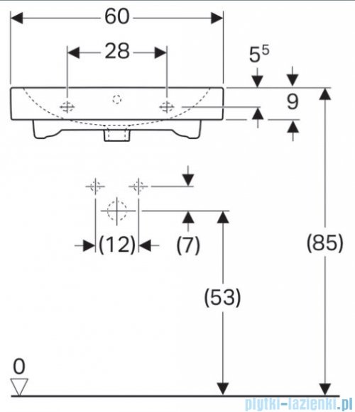 Geberit iCon Umywalka ścienna bez otworu na baterię z przelewem 60x48 cm KeraTect 124063600