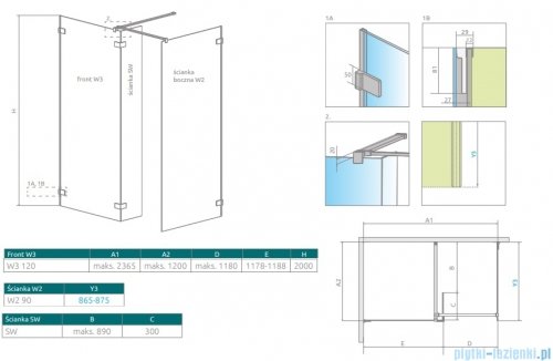 Radaway Euphoria Walk-in III kabina 120x90cm szkło przejrzyste 383134-01-01/383121-01-01/383160-01-01