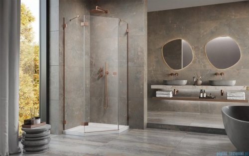 Radaway Essenza Pro Brushed Copper Ptj kabina pięciokątna 80x100 lewa szczotkowana miedź 10100000-93-01L/10100500-01-01