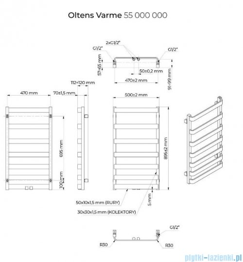 Oltens Varme grzejnik łazienkowy 89,5x50 cm biały 55000000