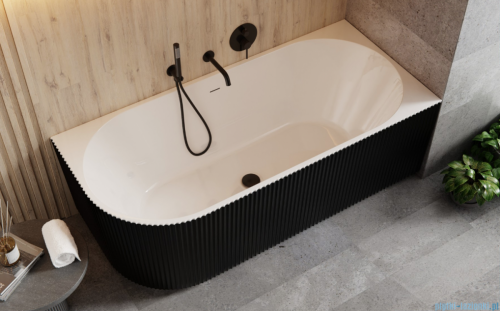 Besco Denaya B&amp;W 150x75cm prawa wanna wolnostojąca przyścienna ryflowana akrylowa + syfon klik-klak chrom #WASB-150DPC