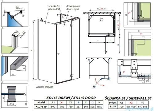 Radaway Torrenta KDJ+S kabina prysznicowa 70x80x70 prawa chrom połysk/przejrzyste 1330070-01-01/133380-01-01R/1330070-01-01