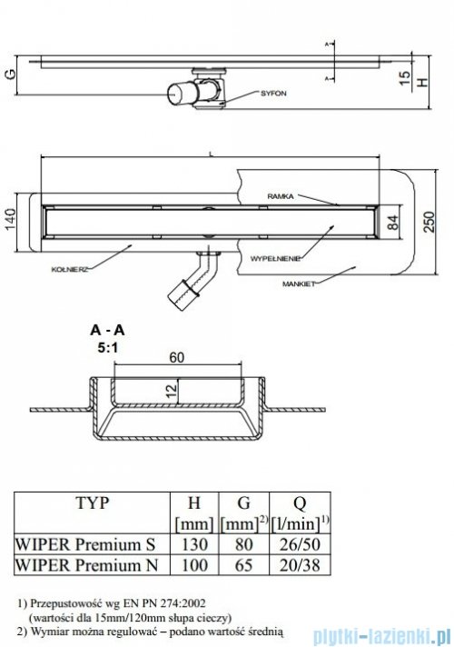 Wiper Odpływ liniowy Premium Zonda 120cm z kołnierzem mat Z1200MPS100